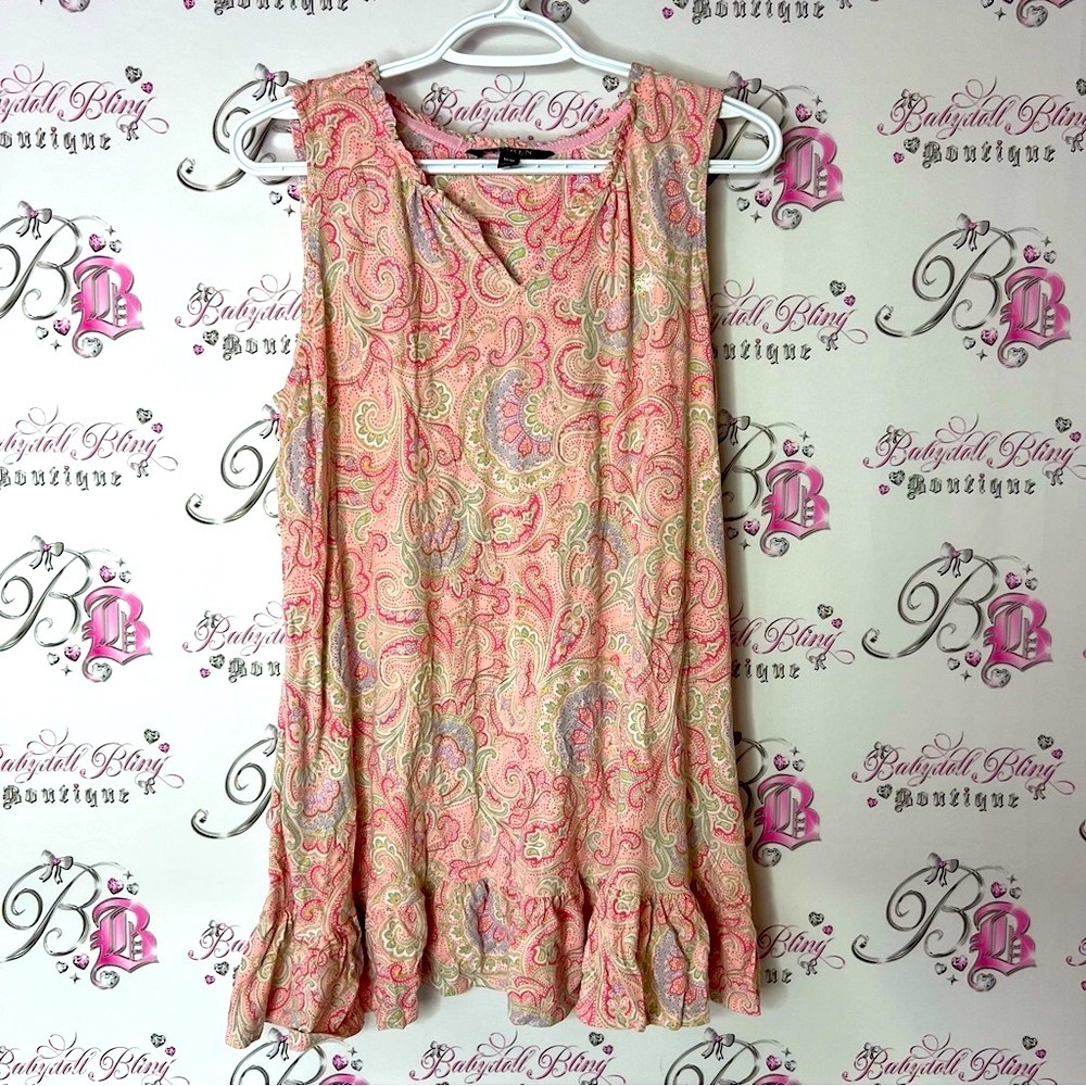 Lauren Ralph Lauren Pink Sleeveless Ruffled Blouse mini dress frilly paisley